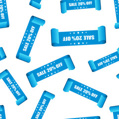 Sale 20% ribbon seamless pattern background. Business flat vector illustration. Discount shopping sale sticker sign symbol pattern.