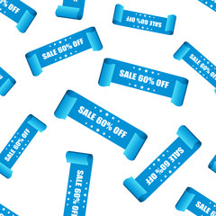 Sale 60% ribbon seamless pattern background. Business flat vector illustration. Discount shopping sale sticker sign symbol pattern.