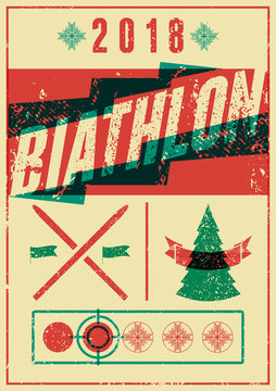 Biathlon typographical vintage grunge style poster. Retro vector illustration.