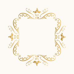 Golden flourish frame. Glitter vector border.