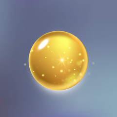 Supreme collagen oil drop essence. Premium gold shining serum droplet.