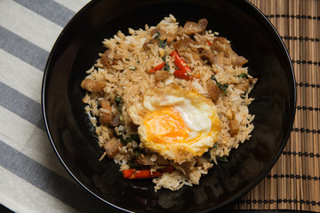 Thai basil fried rice with fried egg.