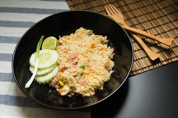 Pork fried rice with cucumber and onion
