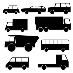 Set of icons with wheeled vehicles