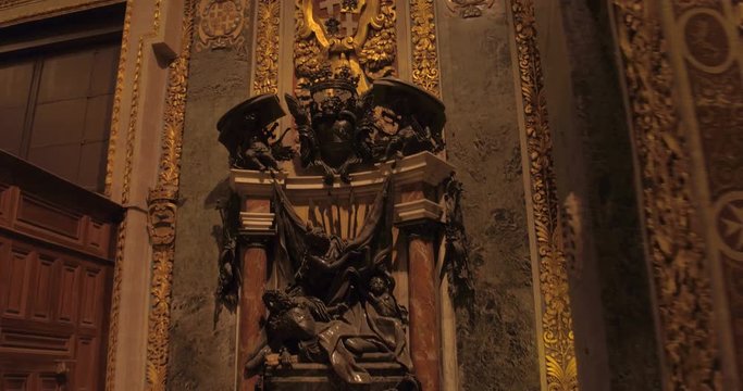 MALTA – AUGUST 2016 : Video shot inside Valletta Church with beautiful interior and statue in view