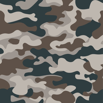 Modern fashion vector trendy camo pattern.Classic clothing style masking camo repeat print. Green brown black olive colors forest texture. Design element. Vector illustration.