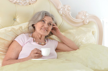 Obraz na płótnie Canvas seniour woman drinking tea at home 