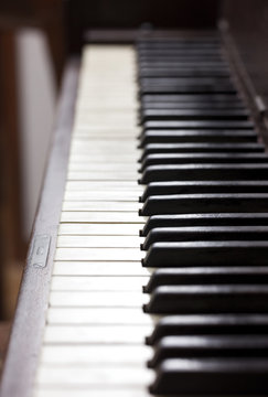 Close Up View of an Antique Piano Keyboard