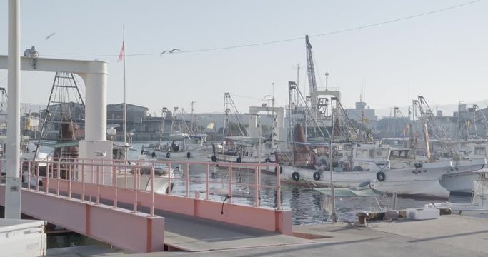 漁船が停泊する港町