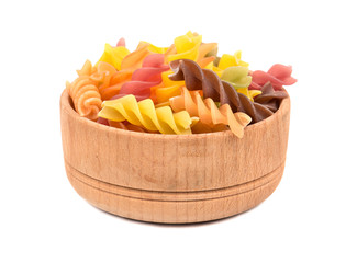 Colorful fusilli pasta in bowl