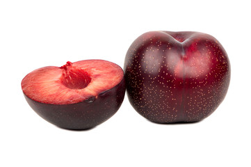Red plum with half
