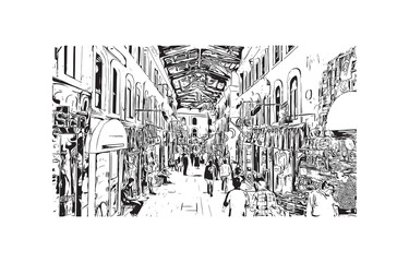 Hand drawn sketch of Grand Bazaar Istanbul, Turkey in vector illustration.