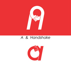 A - Letter abstract icon & hands logo design vector template.Teamwork and Partnership concept.Business offer and Deal symbol.