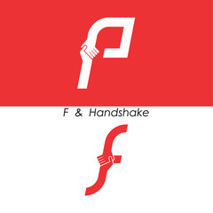 F - Letter abstract icon & hands logo design vector template.Teamwork and Partnership concept.Business offer and Deal symbol