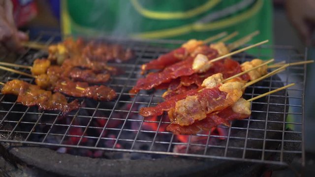Thin meat charcoal grill Skewer 4k
