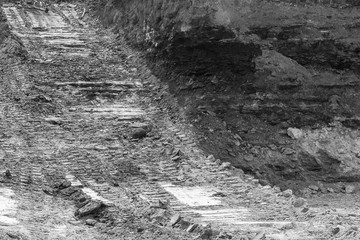 Rock for quarry mining blocks of shellfish black and white