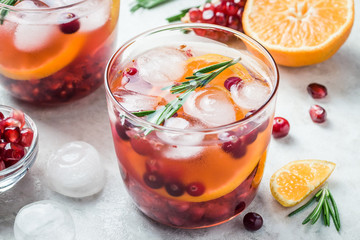 Cranberry citrus pomegranate cocktail. Selective focus, copy space. 