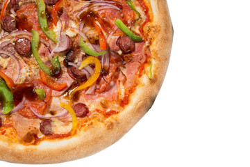 italian pizza on white background isolated, macro photography