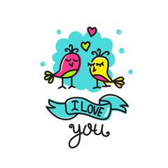 Cartoon birds singing about love. Design elements fot Valentines Day