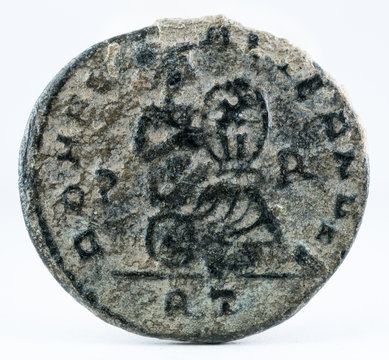 Ancient Roman copper coin of Emperor Constantine II. Reverse.