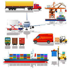 Freight cargo transport icons set