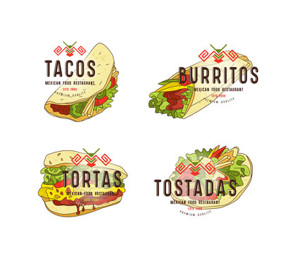 Set of label and logo design for mexican food restaurant