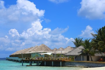 Cafe on tropical Maldives island - nature travel background