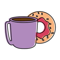 delicious sweet donut with coffee cup vector illustration design