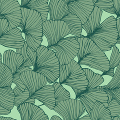 seamless pattern with ginkgo biloba leaves, textured hand drawn outline leaf veins