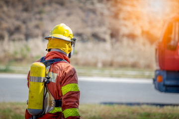 fireman walk to fire truck