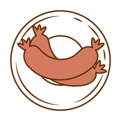 dish with delicious sausages isolated icon vector illustration design