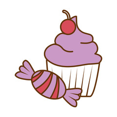 sweet cupcake with candy vector illustration design