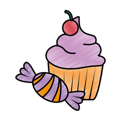 sweet cupcake with candy vector illustration design