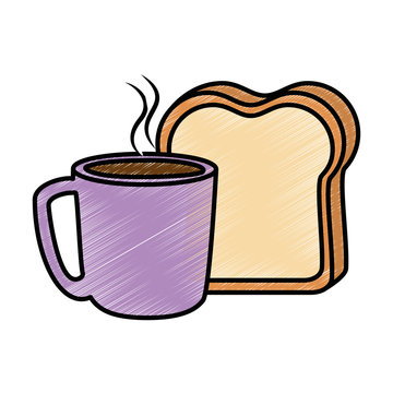 delicious coffee cup with slice bread vector illustration design