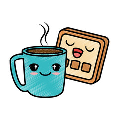 delicious coffee cup with slice bread kawaii character vector illustration design