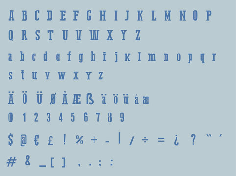 Blue typewriter alphabet - Vintage font