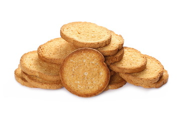 pile rusks with wholewheat flour, bread sliced isolated on white background