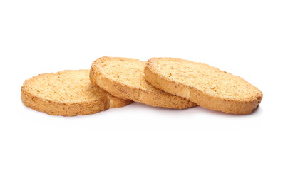 pile rusks with wholewheat flour, bread sliced isolated on white background