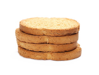 pile rusks with wholewheat flour, bread sliced isolated on white background