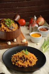 Rice with meat and mushrooms