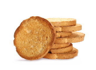 pile rusks with wholewheat flour, bread sliced isolated on white background