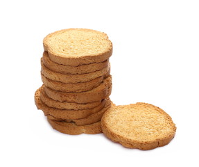 pile rusks with wholewheat flour, bread sliced isolated on white background
