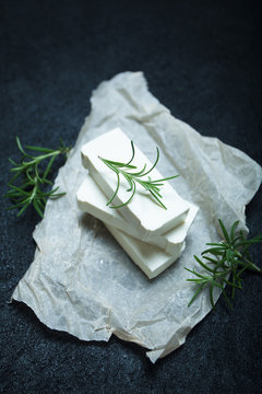 Traditional rustic Greek feta cheese with rosemary.