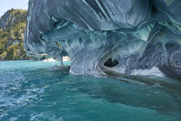 Marble Caves on the shore of Lago General Carrera along the Carretera Austral in Northern...