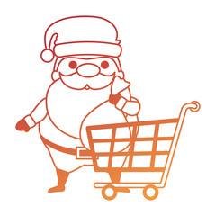 cute santa claus with shopping cart kawaii character vector illustration design