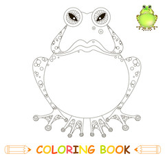 Children coloring page vector illustration, angry cartoons frog in monochrome and colour version for kids coloring book