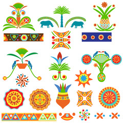 Set of abstract colored traditional Egyptian and African patterns