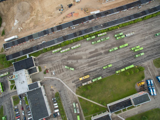 Trolley and bus depot in Kaunas, Lithuania. Aerial view