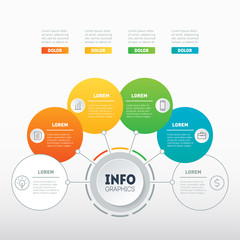 Vector infographics of technology or education process. Business presentation or info graphic with 4 options. Part of the report. Web Template of a chart, mindmap or diagram.