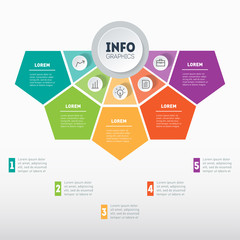 PBusiness presentation concept with 5 options. Vector infographic of technology or education process. Part of the report with icons set. Web Template of a info graphics, diagram on light background.